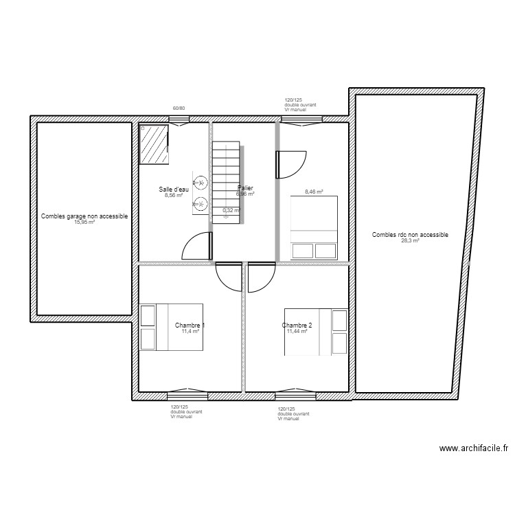 PROJET GERTWLLER ETAGE OPTION 3. Plan de 8 pièces et 91 m2