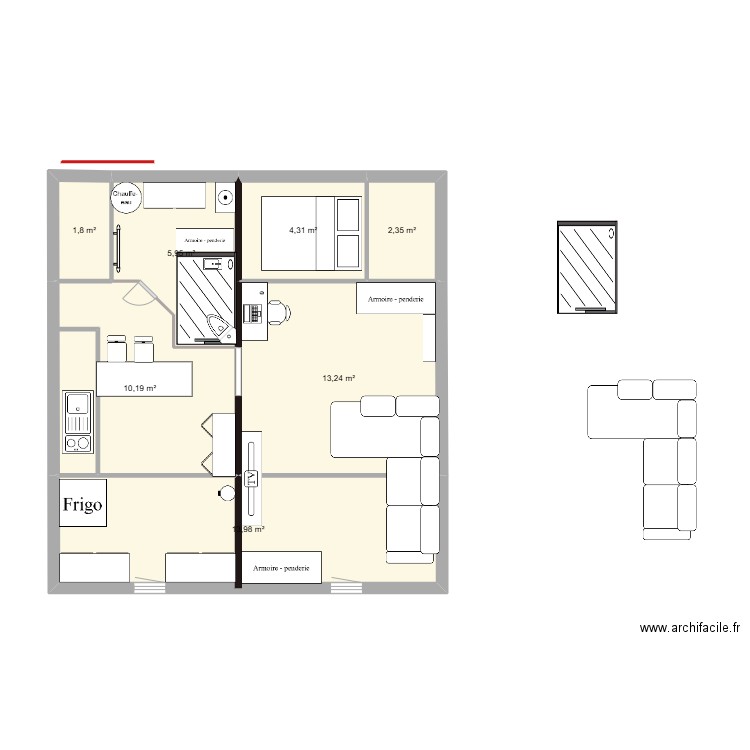 V1 apart. Plan de 7 pièces et 52 m2