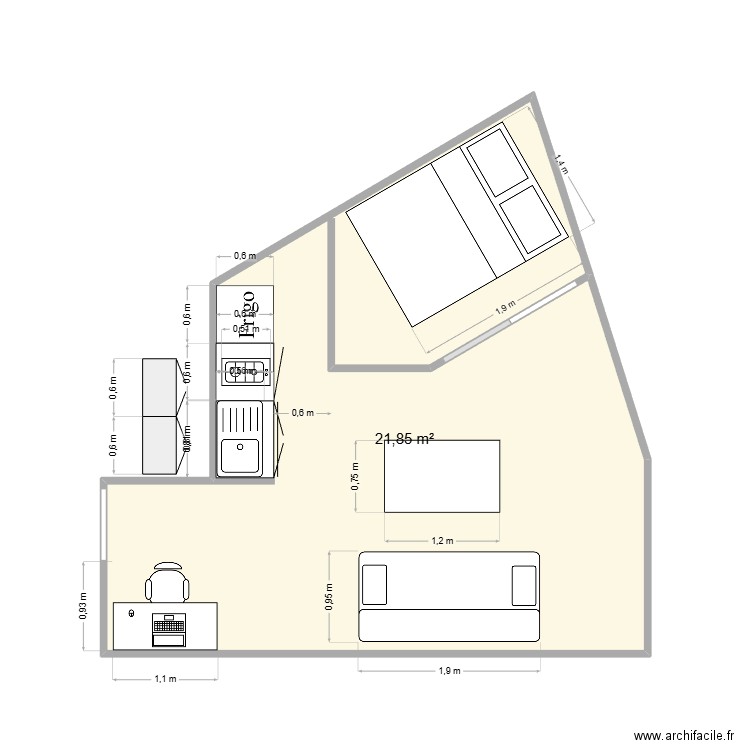 clairevannes1. Plan de 1 pièce et 22 m2