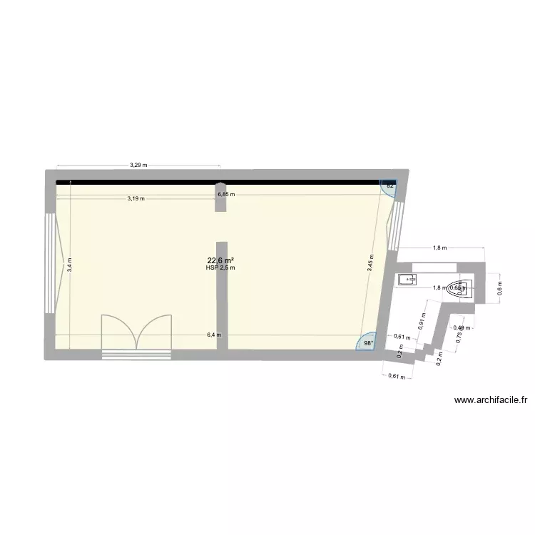 45 J. Plan de 1 Pièce et 23 m²