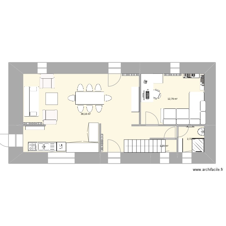 Bodrezal. Plan de 4 pièces et 55 m2