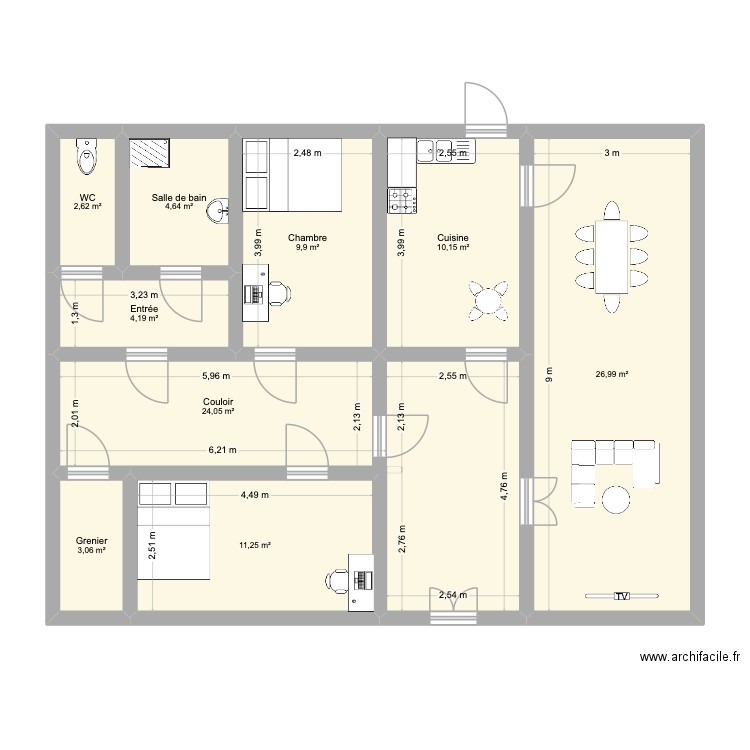Mouila 2. Plan de 9 pièces et 97 m2