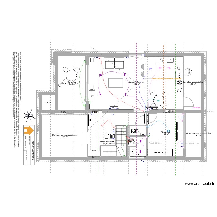 Viuz- Combles. Plan de 14 pièces et 99 m2