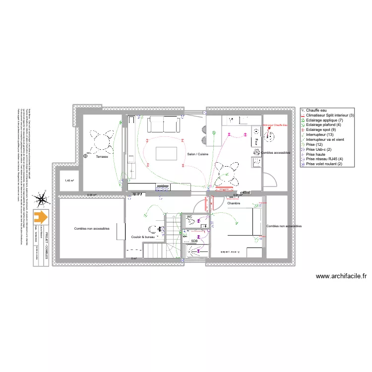 Viuz- Combles. Plan de 14 pièces et 99 m²