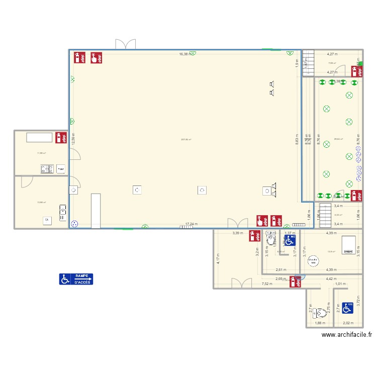 Salle Caffiers. Plan de 10 pièces et 339 m2