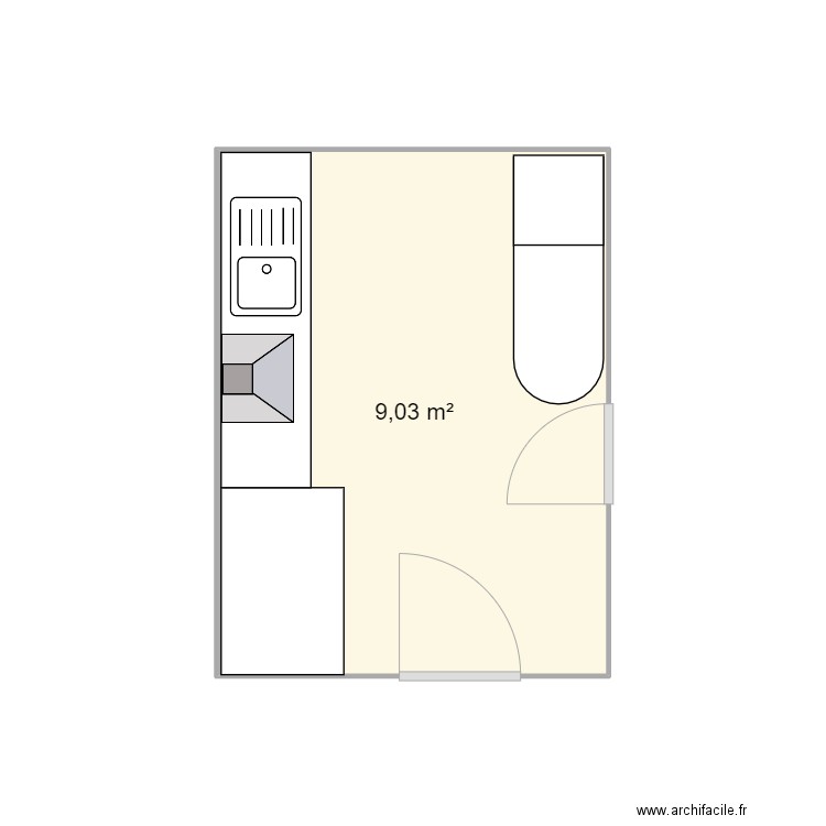 cuisine. Plan de 1 pièce et 9 m2