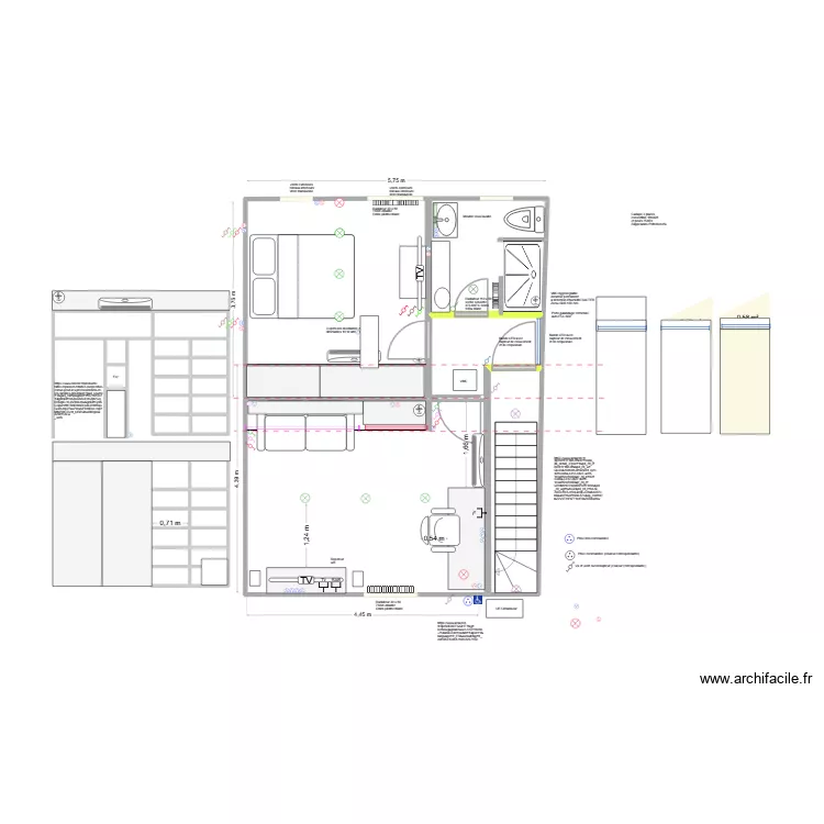 DEF Remise: chambre 2 pers coté quai + bureau/salon coté cour + SDB. Plan de 23 Pièces et 46 m² DEF Remise: chambre 2 pers coté quai + bureau/salon coté cour + SDB. Plan de 23 Pièces et 46 m²