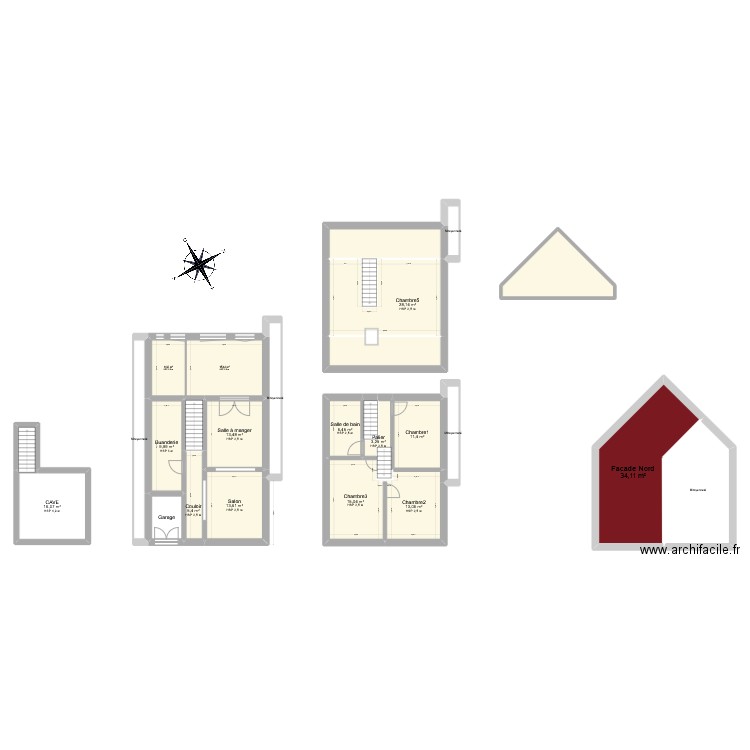 Begliomini. Plan de 28 pièces et 294 m2
