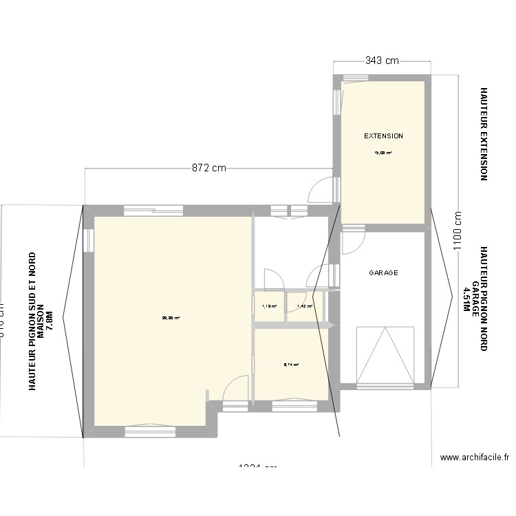 MAISON  EXTENSION GARAGE-1. Plan de 5 pièces et 64 m2
