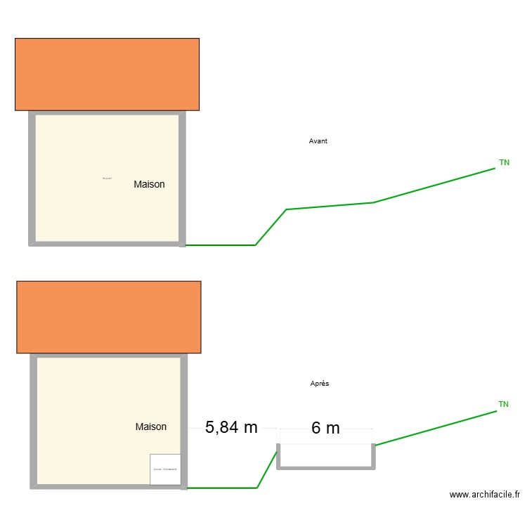 Coupe piscine. Plan de 2 pièces et 157 m2