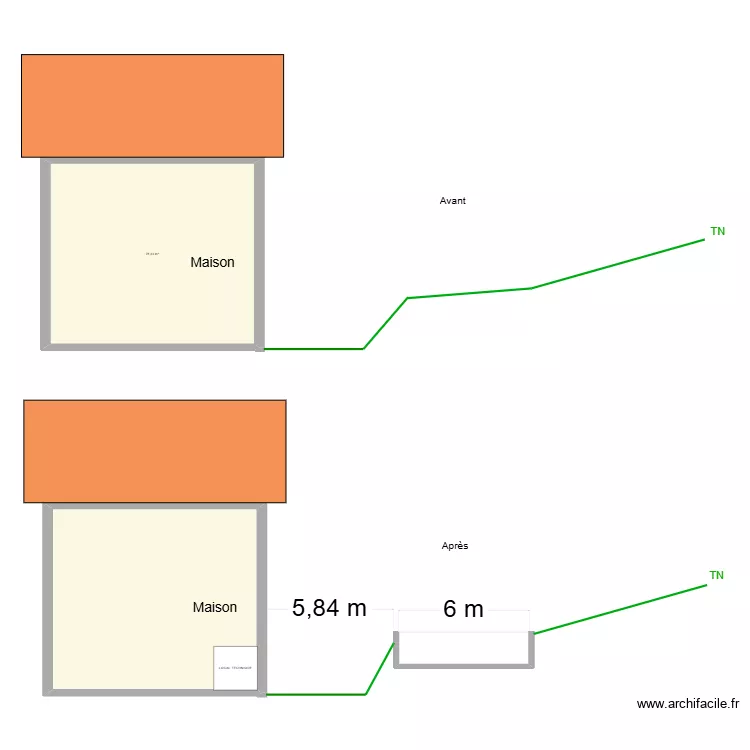 Coupe piscine. Plan de 2 pièces et 157 m²