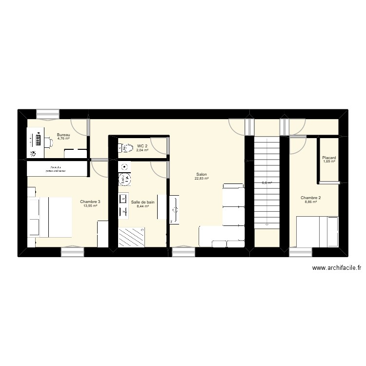 Maison Massieux etageee. Plan de 9 pièces et 71 m2