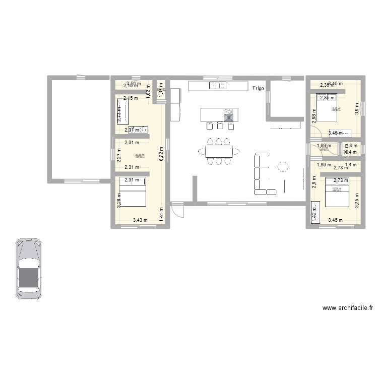 ESQUISSE 1. Plan de 5 pièces et 62 m2