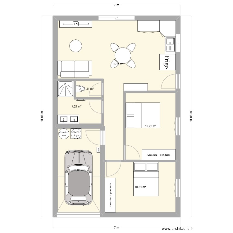 maison f3. Plan de 6 pièces et 65 m2
