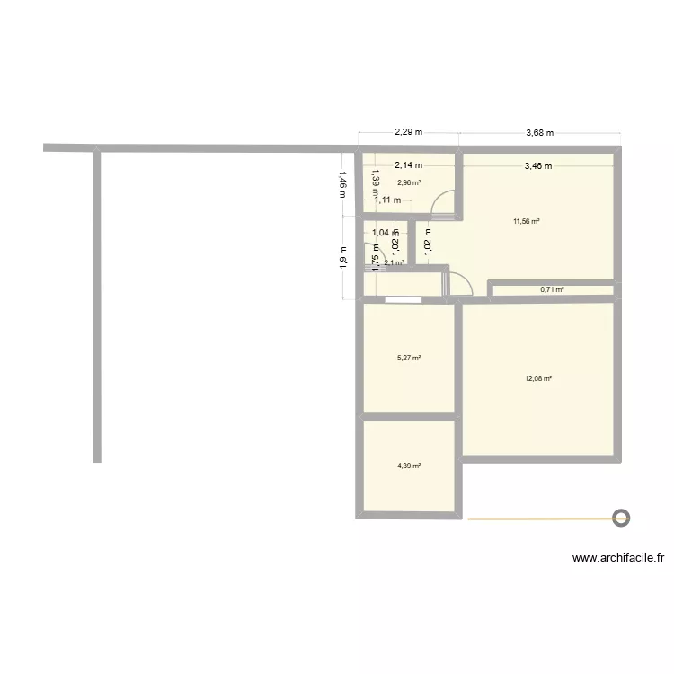 studio1. Plan de 7  et 39 m²