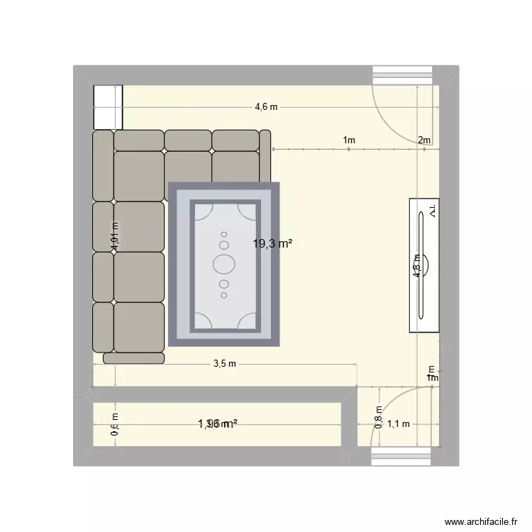 SALON AVEC MEUBLE SUSPENDU. Plan de 2 Pièces et 21 m² SALON AVEC MEUBLE SUSPENDU. Plan de 2 Pièces et 21 m²