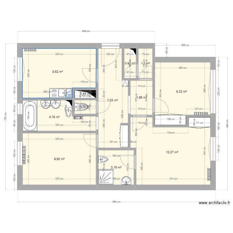 Gout. Plan de 12 pièces et 59 m2