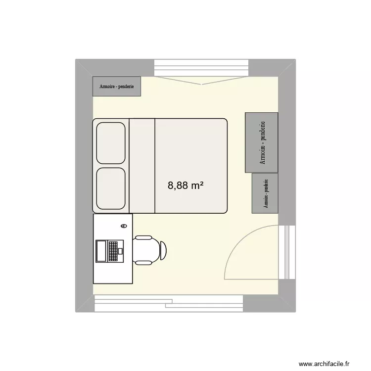 chambre Auguste. Plan de 1 Pièce et 9 m²