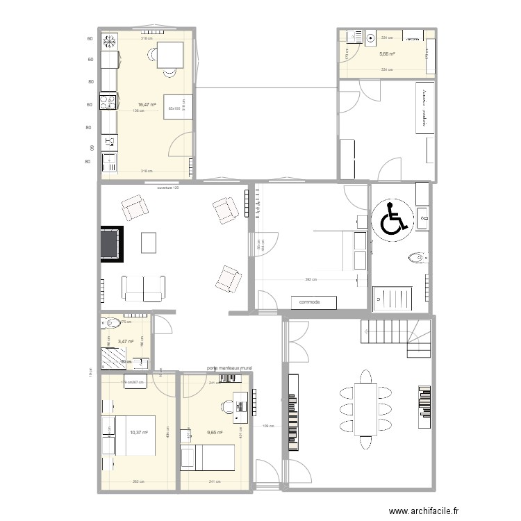 Plan projet du 8 janvier 2024. Plan de 5 pièces et 46 m2