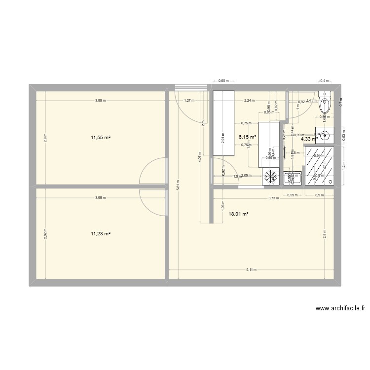M2 2.0. Plan de 5 pièces et 51 m2