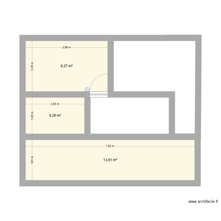 1er étage. Plan de 3 pièces et 26 m2