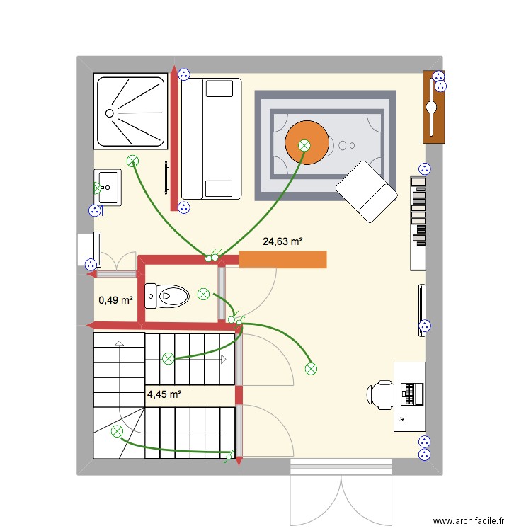 etage 1. Plan de 3 pièces et 30 m2