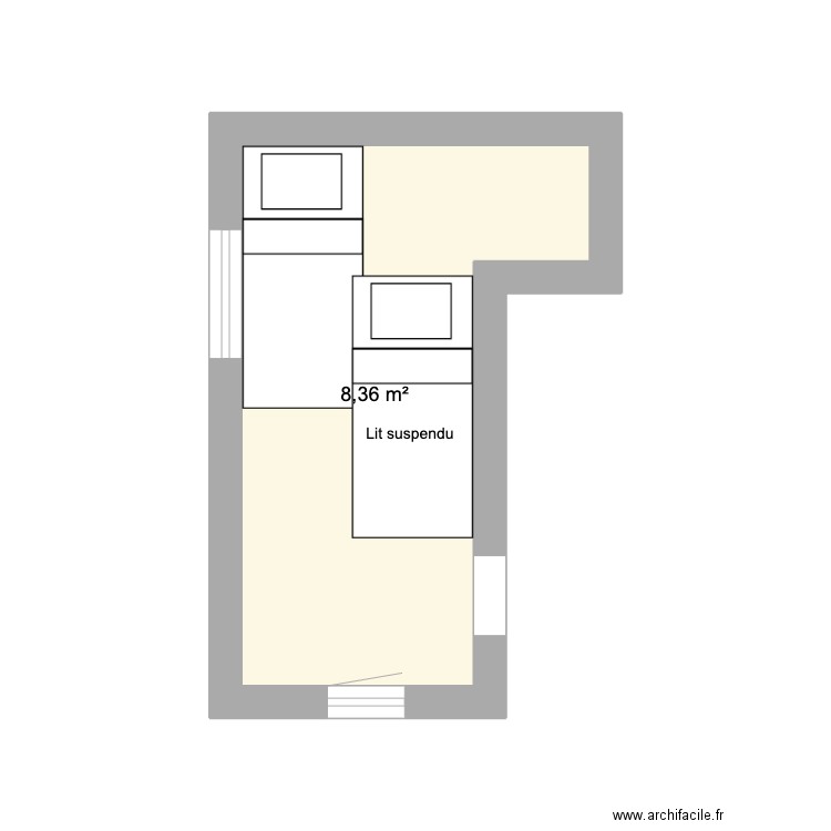 Chambre 2 dans sdb Campiccioli. Plan de 1 pièce et 8 m2