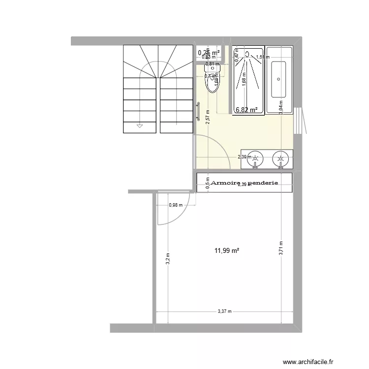 SDB Alizée - APS3. Plan de 3 Pièces et 19 m² SDB Alizée - APS3. Plan de 3 Pièces et 19 m²