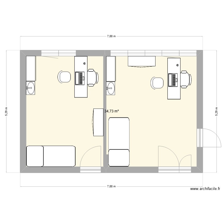 Cabinets médicaux B002. Plan de 1 pièce et 35 m2
