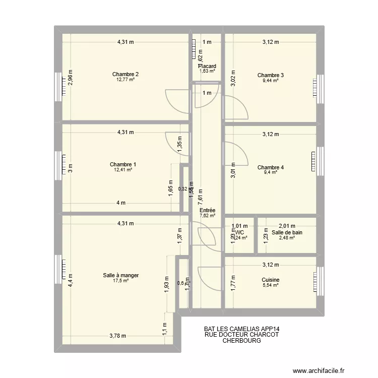 BAT LES CAMELIAS APP14. Plan de 12  et 81 m²