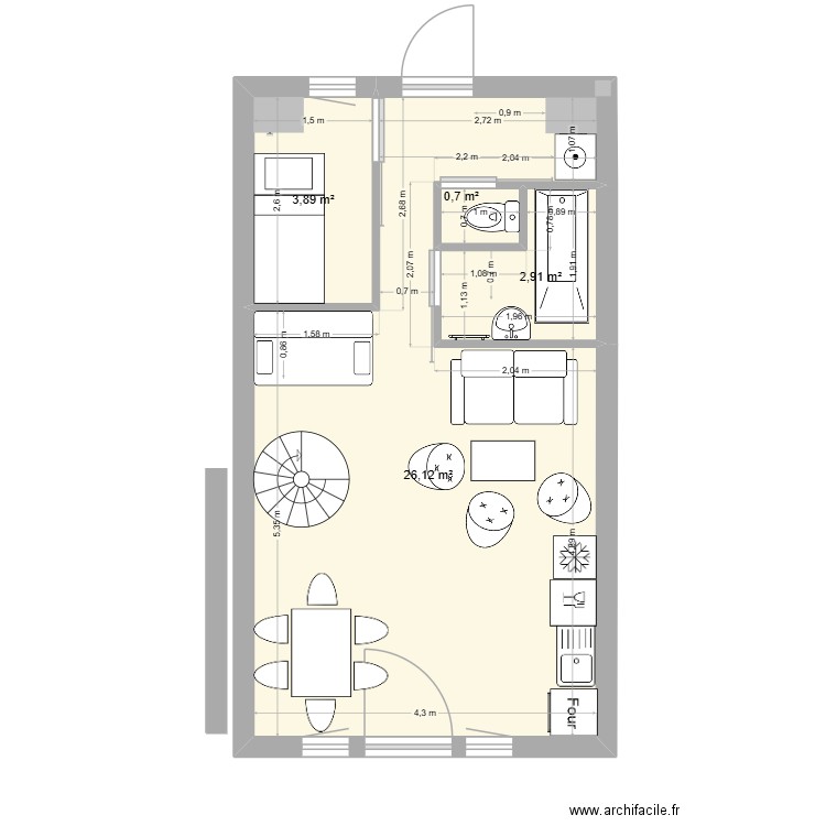 Aménagement Coutain Oct 25. Plan de 4 pièces et 34 m2