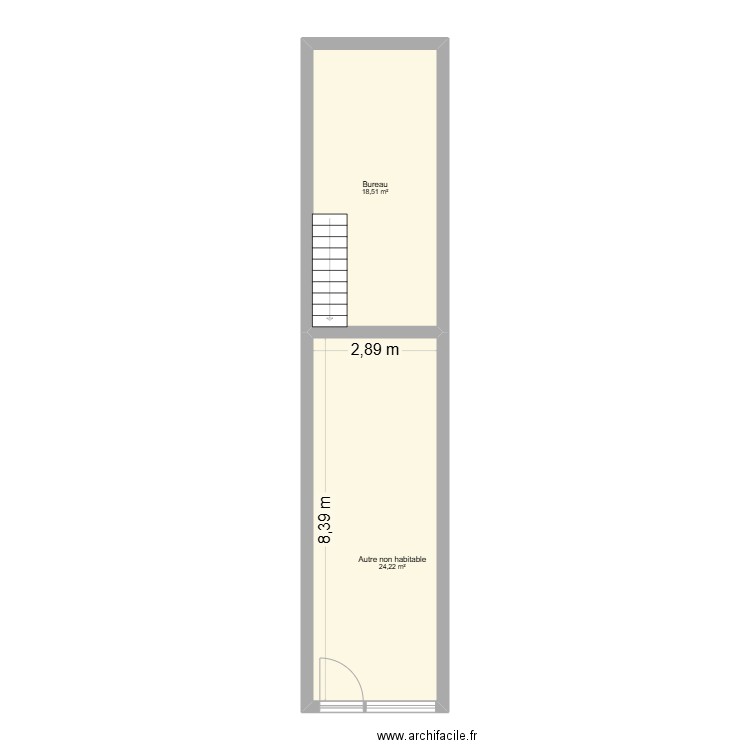 VUE EN PLAN DU MAGASIN. Plan de 2 pièces et 43 m2