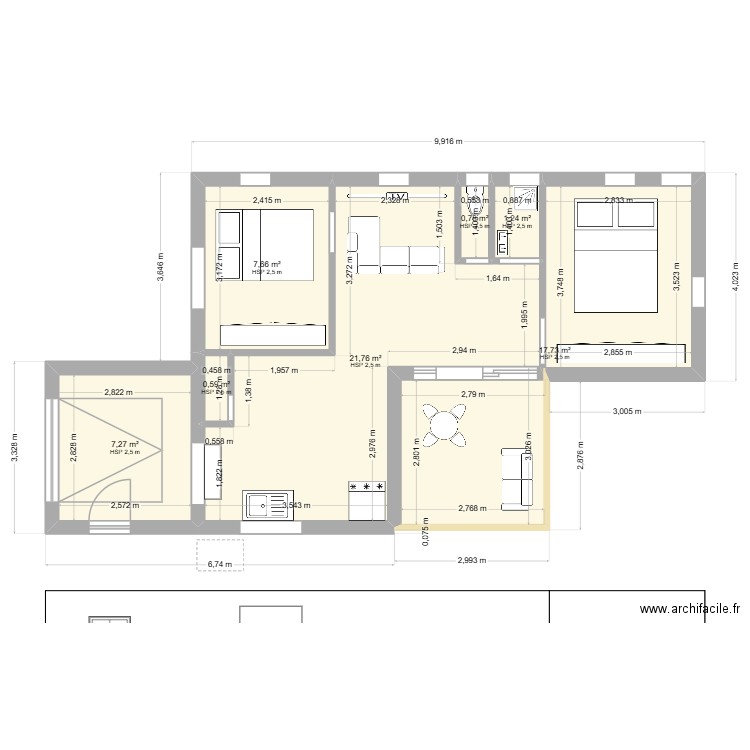 ST VAL. Plan de 7 pièces et 57 m2