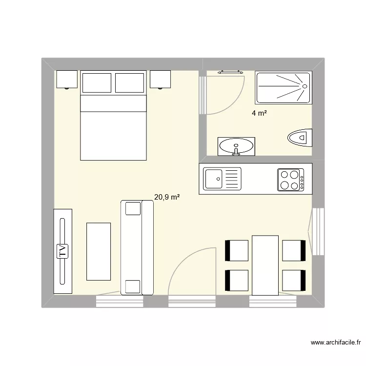 Gite RDC. Plan de 2  et 25 m²