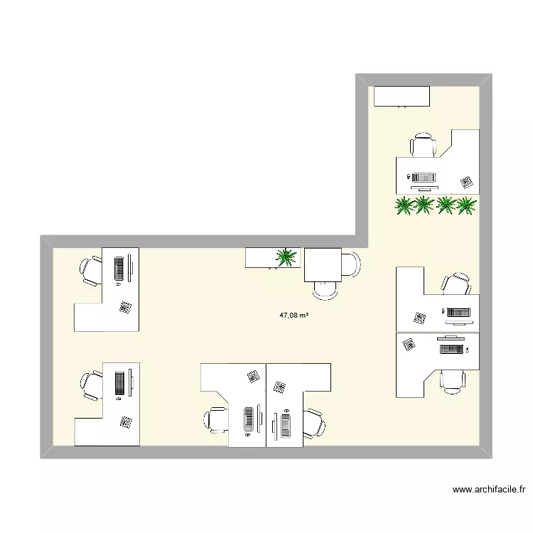 Bureaux Com Externe version 2. Plan de 1  et 47 m²
