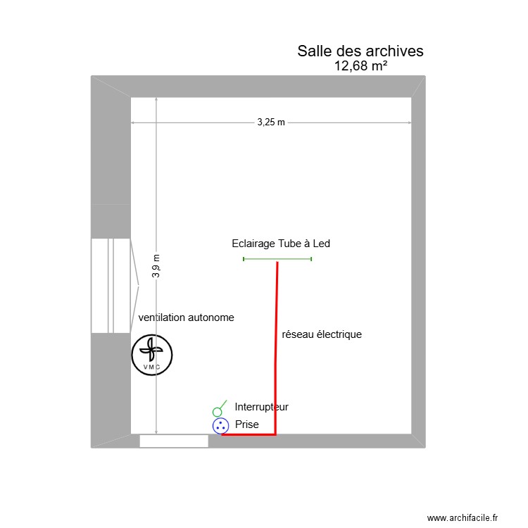 Réserve et archive. Plan de 1 pièce et 13 m2
