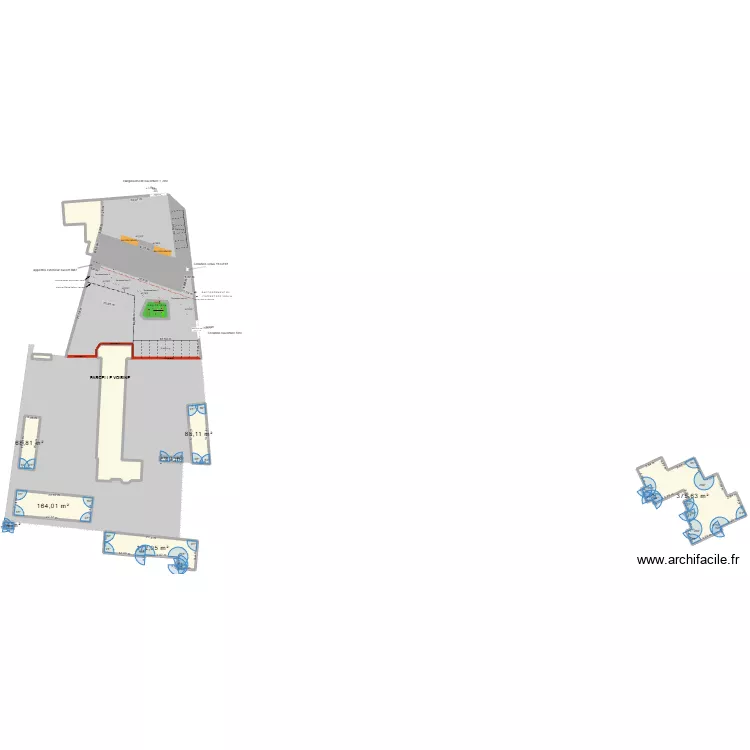 plan de masse. Plan de 13  et 1666 m²