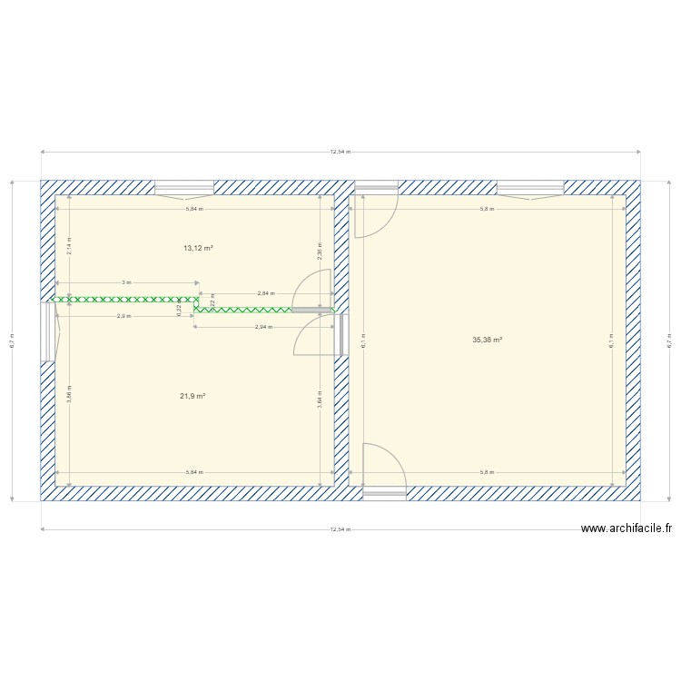 Bureaux FS. Plan de 3 pièces et 70 m2