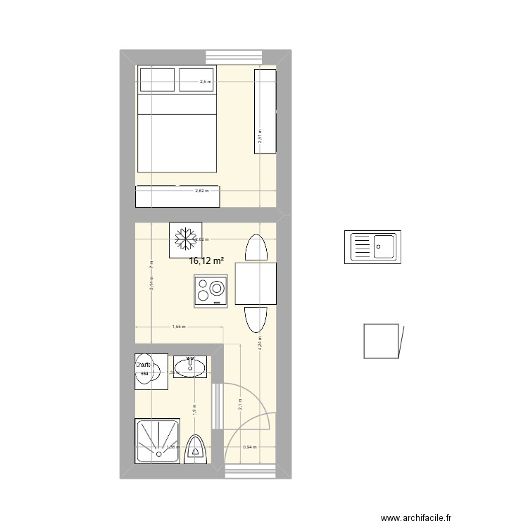 box_studio. Plan de 1 pièce et 16 m2
