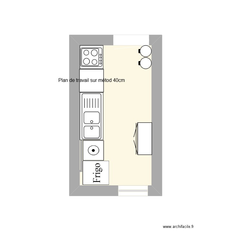 Cuisine appart 57m². Plan de 1 pièce et 6 m2