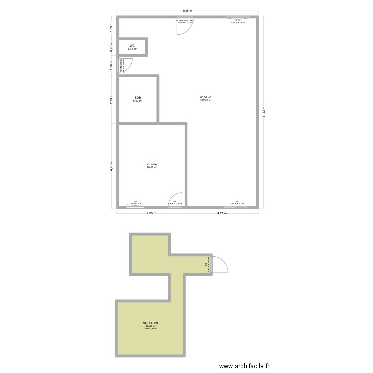 meziti. Plan de 5 pièces et 107 m2