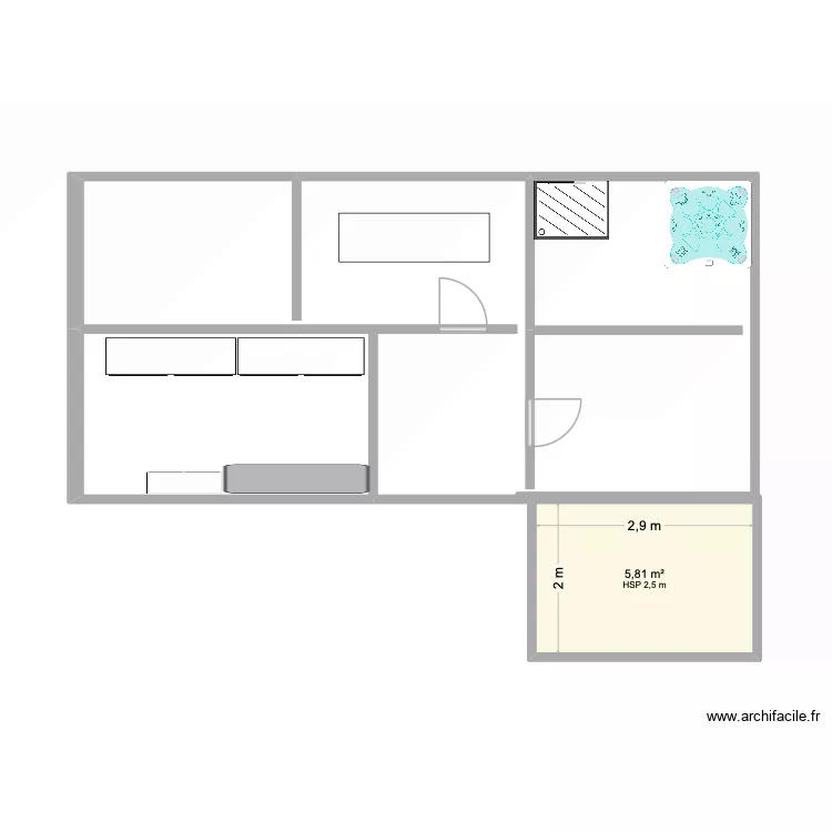 caves M. Plan de 1  et 6 m²