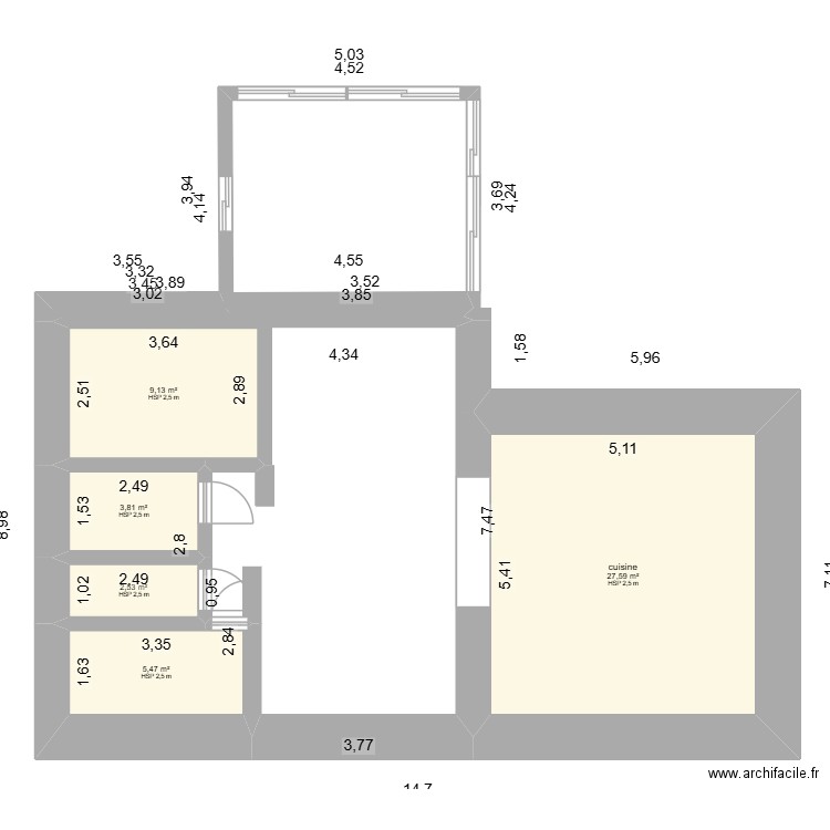 maison. Plan de 5 pièces et 49 m2