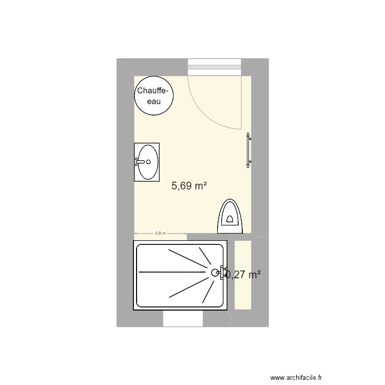 Salle de bain place  de la bourse. Plan de 2 pièces et 6 m2