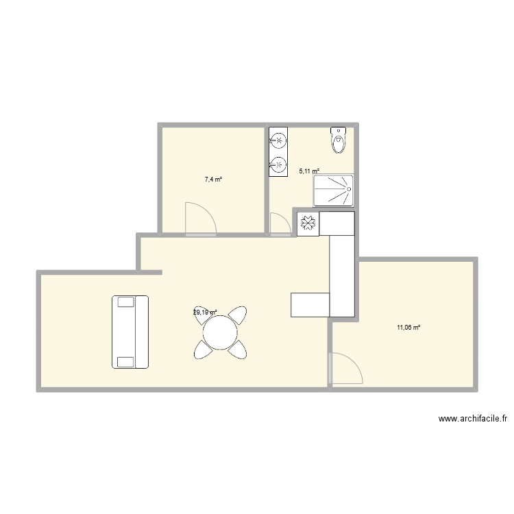 Antony 3 pièces. Plan de 4 pièces et 53 m2