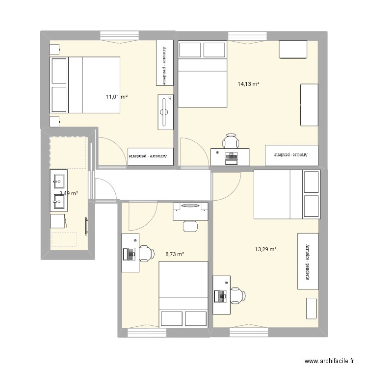 1er etage. Plan de 5 pièces et 51 m2