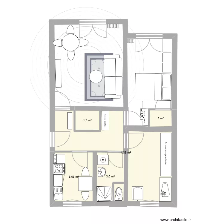 appart Bonnefoy. Plan de 5  et 25 m²
