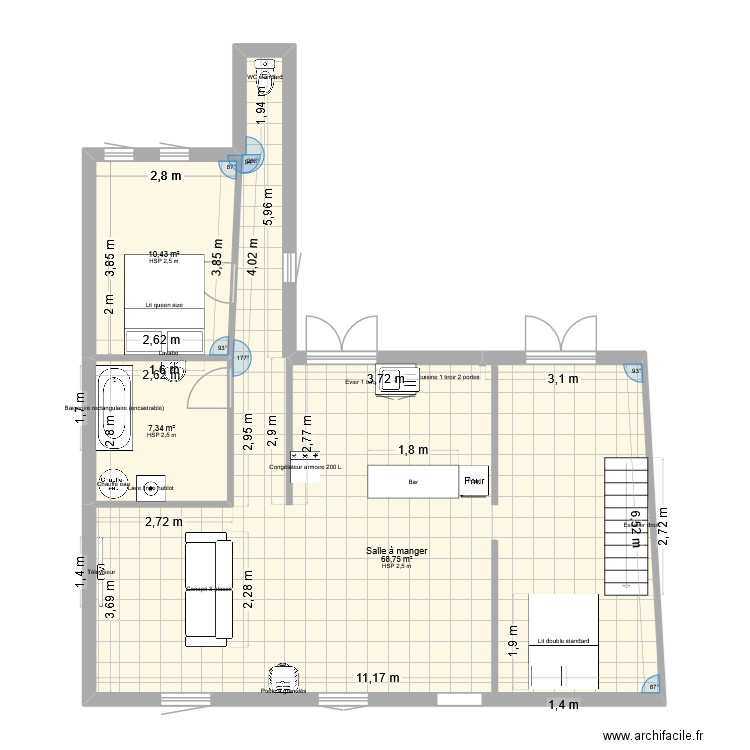 FABIOLA. Plan de 3 pièces et 87 m2