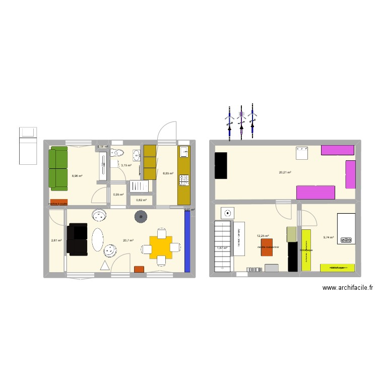 amenagement rez de chaussez segré. Plan de 13 pièces et 87 m2