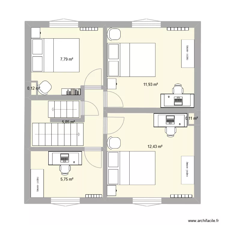 2em etage. Plan de 7  et 44 m²